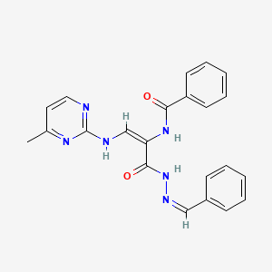 molecular formula C22H20N6O2 B2726988 N-(2-[(4-methyl-2-pyrimidinyl)amino]-1-{[2-(phenylmethylene)hydrazino]carbonyl}vinyl)benzenecarboxamide CAS No. 306976-30-7