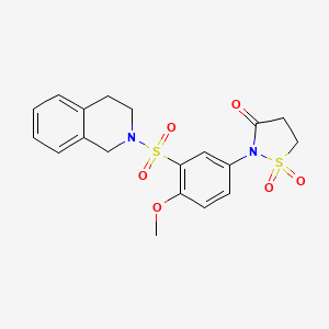 molecular formula C19H20N2O6S2 B2726993 2-(3-((3,4-dihydroisoquinolin-2(1H)-yl)sulfonyl)-4-methoxyphenyl)isothiazolidin-3-one 1,1-dioxide CAS No. 950292-79-2