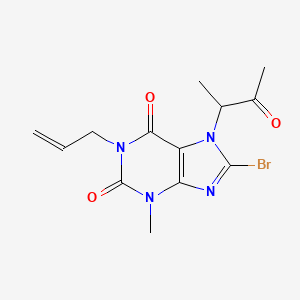 molecular formula C13H15BrN4O3 B2727008 8-bromo-3-methyl-7-(3-oxobutan-2-yl)-1-(prop-2-en-1-yl)-2,3,6,7-tetrahydro-1H-purine-2,6-dione CAS No. 1021029-85-5