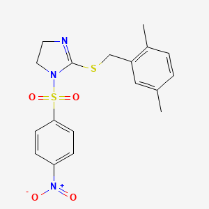 molecular formula C18H19N3O4S2 B2727025 2-[(2,5-二甲基苯基)甲基硫代]-1-(4-硝基苯基)磺酰-4,5-二氢咪唑 CAS No. 868217-96-3