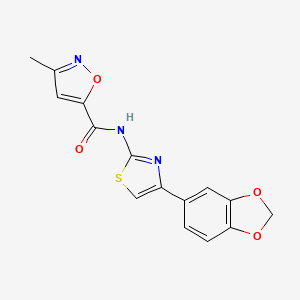 molecular formula C15H11N3O4S B2727030 N-[4-(2H-1,3-benzodioxol-5-yl)-1,3-thiazol-2-yl]-3-methyl-1,2-oxazole-5-carboxamide CAS No. 946229-60-3