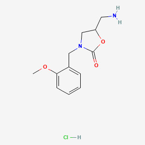 molecular formula C12H17ClN2O3 B2727033 5-(Aminomethyl)-3-[(2-methoxyphenyl)methyl]-1,3-oxazolidin-2-one hydrochloride CAS No. 1417637-11-6