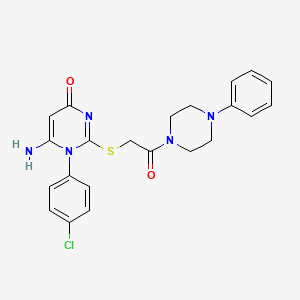 molecular formula C22H22ClN5O2S B2727042 6-amino-1-(4-chlorophenyl)-2-((2-oxo-2-(4-phenylpiperazin-1-yl)ethyl)thio)pyrimidin-4(1H)-one CAS No. 872629-89-5