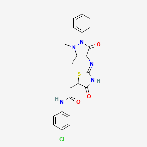 molecular formula C22H20ClN5O3S B2727057 N-(4-chlorophenyl)-2-{2-[(1,5-dimethyl-3-oxo-2-phenyl-2,3-dihydro-1H-pyrazol-4-yl)amino]-4-oxo-4,5-dihydro-1,3-thiazol-5-yl}acetamide CAS No. 613219-21-9