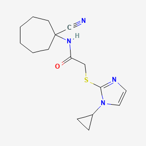 molecular formula C16H22N4OS B2727061 N-(1-cyanocycloheptyl)-2-[(1-cyclopropyl-1H-imidazol-2-yl)sulfanyl]acetamide CAS No. 1252155-70-6