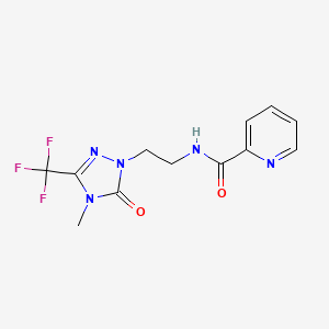 molecular formula C12H12F3N5O2 B2727070 N-(2-(4-methyl-5-oxo-3-(trifluoromethyl)-4,5-dihydro-1H-1,2,4-triazol-1-yl)ethyl)picolinamide CAS No. 1421459-34-8