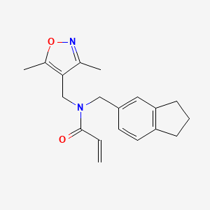 molecular formula C19H22N2O2 B2727074 N-(2,3-Dihydro-1H-inden-5-ylmethyl)-N-[(3,5-dimethyl-1,2-oxazol-4-yl)methyl]prop-2-enamide CAS No. 2411230-05-0