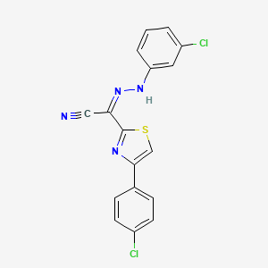 molecular formula C17H10Cl2N4S B2727087 (Z)-N'-(3-chlorophenyl)-4-(4-chlorophenyl)thiazole-2-carbohydrazonoyl cyanide CAS No. 477190-16-2