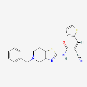 molecular formula C21H18N4OS2 B2727088 (Z)-N-(5-Benzyl-6,7-dihydro-4H-[1,3]thiazolo[4,5-c]pyridin-2-yl)-2-cyano-3-thiophen-2-ylprop-2-enamide CAS No. 716375-39-2