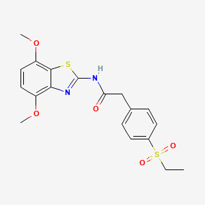 molecular formula C19H20N2O5S2 B2727110 N-(4,7-dimethoxybenzo[d]thiazol-2-yl)-2-(4-(ethylsulfonyl)phenyl)acetamide CAS No. 941992-71-8