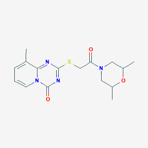 molecular formula C16H20N4O3S B2727111 2-((2-(2,6-dimethylmorpholino)-2-oxoethyl)thio)-9-methyl-4H-pyrido[1,2-a][1,3,5]triazin-4-one CAS No. 896346-47-7