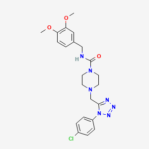 molecular formula C22H26ClN7O3 B2727136 4-((1-(4-chlorophenyl)-1H-tetrazol-5-yl)methyl)-N-(3,4-dimethoxybenzyl)piperazine-1-carboxamide CAS No. 1049443-30-2