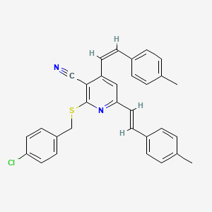 molecular formula C31H25ClN2S B2727191 2-[(4-Chlorobenzyl)sulfanyl]-4,6-bis(4-methylstyryl)nicotinonitrile CAS No. 303985-42-4