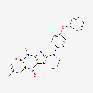 molecular formula C25H25N5O3 B2727195 1-甲基-3-(2-甲基烯基)-9-(4-苯氧基苯基)-6,7,8,9-四氢嘧啶并[2,1-f]嘧啶-2,4(1H,3H)-二酮 CAS No. 873076-92-7