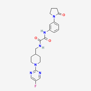 molecular formula C22H25FN6O3 B2727201 N1-((1-(5-fluoropyrimidin-2-yl)piperidin-4-yl)methyl)-N2-(3-(2-oxopyrrolidin-1-yl)phenyl)oxalamide CAS No. 2034231-26-8