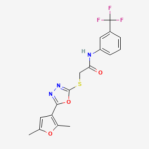 molecular formula C17H14F3N3O3S B2727209 2-((5-(2,5-dimethylfuran-3-yl)-1,3,4-oxadiazol-2-yl)thio)-N-(3-(trifluoromethyl)phenyl)acetamide CAS No. 1021092-15-8