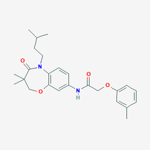 molecular formula C25H32N2O4 B2727221 N-(5-isopentyl-3,3-dimethyl-4-oxo-2,3,4,5-tetrahydrobenzo[b][1,4]oxazepin-8-yl)-2-(m-tolyloxy)acetamide CAS No. 921541-42-6