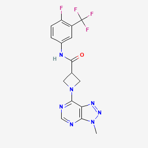 molecular formula C16H13F4N7O B2727226 N-(4-fluoro-3-(trifluoromethyl)phenyl)-1-(3-methyl-3H-[1,2,3]triazolo[4,5-d]pyrimidin-7-yl)azetidine-3-carboxamide CAS No. 1448133-44-5
