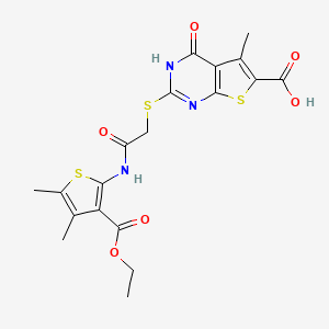 2-((2-((3-(Ethoxycarbonyl)-4,5-dimethylthiophen-2-yl)amino)-2-oxoethyl)thio)-5-methyl-4-oxo-3,4-dihydrothieno[2,3-d]pyrimidine-6-carboxylic acid