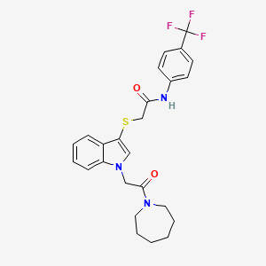 molecular formula C25H26F3N3O2S B2727264 2-((1-(2-(azepan-1-yl)-2-oxoethyl)-1H-indol-3-yl)thio)-N-(4-(trifluoromethyl)phenyl)acetamide CAS No. 878053-87-3