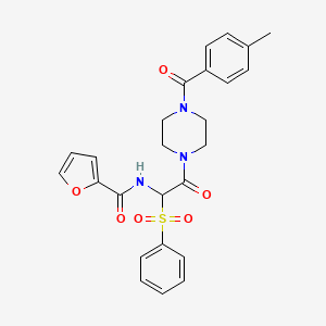 molecular formula C25H25N3O6S B2727266 N-[1-(苯磺酰)-2-(4-(4-甲基苯甲酰)哌嗪-1-基)-2-氧代乙基]呋喃-2-羧酰胺 CAS No. 1025033-49-1