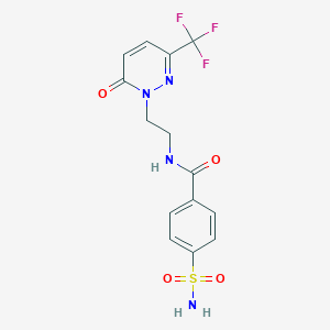 molecular formula C14H13F3N4O4S B2727275 N-[2-[6-Oxo-3-(trifluoromethyl)pyridazin-1-yl]ethyl]-4-sulfamoylbenzamide CAS No. 2415634-60-3