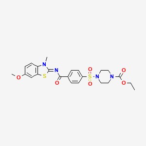 molecular formula C23H26N4O6S2 B2727282 Ethyl 4-[4-[(6-methoxy-3-methyl-1,3-benzothiazol-2-ylidene)carbamoyl]phenyl]sulfonylpiperazine-1-carboxylate CAS No. 681233-96-5