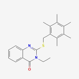 molecular formula C22H26N2OS B2727292 3-Ethyl-2-{[(2,3,4,5,6-pentamethylphenyl)methyl]sulfanyl}-3,4-dihydroquinazolin-4-one CAS No. 882082-87-3