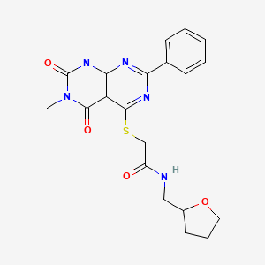 2-((6,8-dimethyl-5,7-dioxo-2-phenyl-5,6,7,8-tetrahydropyrimido[4,5-d]pyrimidin-4-yl)thio)-N-((tetrahydrofuran-2-yl)methyl)acetamide