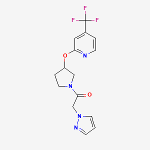 molecular formula C15H15F3N4O2 B2727311 2-(1H-pyrazol-1-yl)-1-(3-((4-(trifluoromethyl)pyridin-2-yl)oxy)pyrrolidin-1-yl)ethanone CAS No. 2034242-20-9