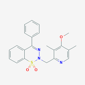molecular formula C22H21N3O3S B2727327 2-((4-methoxy-3,5-dimethylpyridin-2-yl)methyl)-4-phenyl-2H-benzo[e][1,2,3]thiadiazine 1,1-dioxide CAS No. 1428348-82-6