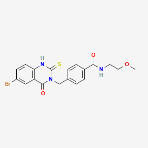 4-[(6-bromo-4-oxo-2-sulfanylidene-1H-quinazolin-3-yl)methyl]-N-(2-methoxyethyl)benzamide