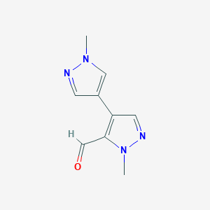 molecular formula C9H10N4O B2727348 2-甲基-4-(1-甲基吡唑-4-基)吡唑-3-甲醛 CAS No. 2012775-97-0