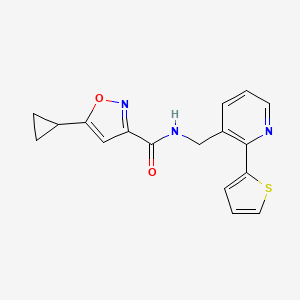 molecular formula C17H15N3O2S B2727350 5-cyclopropyl-N-((2-(thiophen-2-yl)pyridin-3-yl)methyl)isoxazole-3-carboxamide CAS No. 2034450-57-0