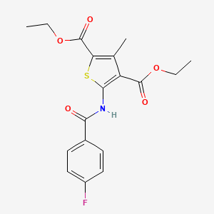molecular formula C18H18FNO5S B2727351 2,4-Diethyl 5-(4-fluorobenzamido)-3-methylthiophene-2,4-dicarboxylate CAS No. 307524-38-5