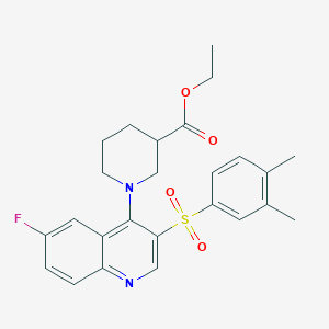 Ethyl 1-(3-((3,4-dimethylphenyl)sulfonyl)-6-fluoroquinolin-4-yl)piperidine-3-carboxylate