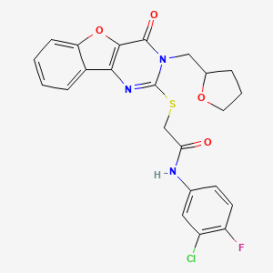 N-(3-chloro-4-fluorophenyl)-2-((4-oxo-3-((tetrahydrofuran-2-yl)methyl)-3,4-dihydrobenzofuro[3,2-d]pyrimidin-2-yl)thio)acetamide