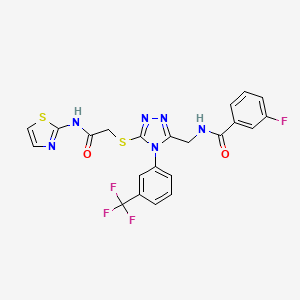 molecular formula C22H16F4N6O2S2 B2727395 3-氟-N-((5-((2-氧代-2-(噻唑-2-基)氨基)乙基)硫代-4-(3-(三氟甲基)苯基)-4H-1,2,4-三唑-3-基甲基)苯甲酰胺 CAS No. 393840-60-3