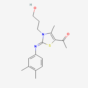 (Z)-1-(2-((3,4-dimethylphenyl)imino)-3-(3-hydroxypropyl)-4-methyl-2,3-dihydrothiazol-5-yl)ethanone