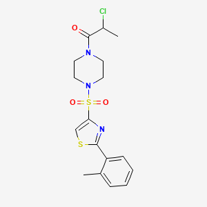 molecular formula C17H20ClN3O3S2 B2727400 2-Chloro-1-[4-[[2-(2-methylphenyl)-1,3-thiazol-4-yl]sulfonyl]piperazin-1-yl]propan-1-one CAS No. 2411240-70-3
