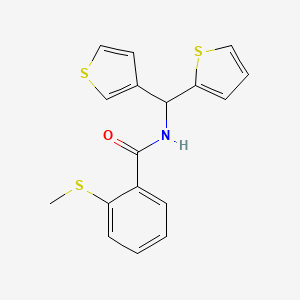 molecular formula C17H15NOS3 B2727401 2-(methylthio)-N-(thiophen-2-yl(thiophen-3-yl)methyl)benzamide CAS No. 2034223-30-6