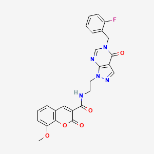 molecular formula C25H20FN5O5 B2727402 N-(2-(5-(2-fluorobenzyl)-4-oxo-4,5-dihydro-1H-pyrazolo[3,4-d]pyrimidin-1-yl)ethyl)-8-methoxy-2-oxo-2H-chromene-3-carboxamide CAS No. 1170198-20-5