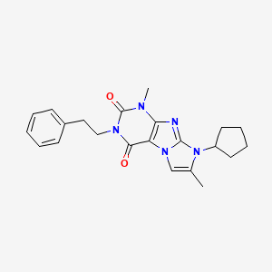 molecular formula C22H25N5O2 B2727416 8-cyclopentyl-1,7-dimethyl-3-phenethyl-1H-imidazo[2,1-f]purine-2,4(3H,8H)-dione CAS No. 887671-95-6