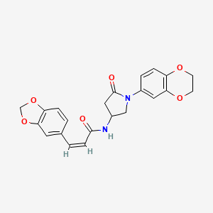 molecular formula C22H20N2O6 B2727425 (2Z)-3-(1,3-benzodioxol-5-yl)-N-[1-(2,3-dihydro-1,4-benzodioxin-6-yl)-5-oxopyrrolidin-3-yl]acrylamide CAS No. 905669-67-2