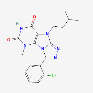 molecular formula C18H19ClN6O2 B2727433 8-(2-Chlorophenyl)-1-methyl-5-(3-methylbutyl)purino[8,9-c][1,2,4]triazole-2,4-dione CAS No. 921531-65-9
