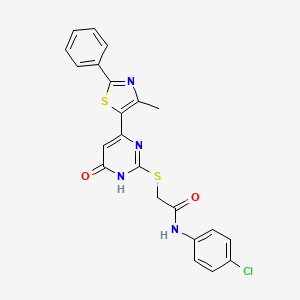 molecular formula C22H17ClN4O2S2 B2727446 N-(4-chlorophenyl)-2-((4-(4-methyl-2-phenylthiazol-5-yl)-6-oxo-1,6-dihydropyrimidin-2-yl)thio)acetamide CAS No. 1115896-59-7
