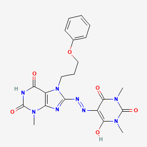 1,3-dimethyl-5-(2-(3-methyl-2,6-dioxo-7-(3-phenoxypropyl)-2,3,6,7-tetrahydro-1H-purin-8-yl)hydrazono)pyrimidine-2,4,6(1H,3H,5H)-trione
