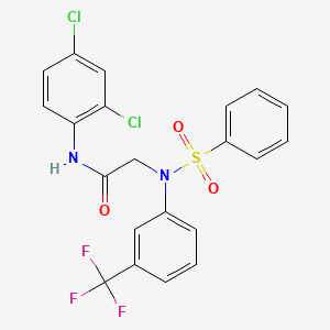 molecular formula C21H15Cl2F3N2O3S B2727452 N-(2,4-二氯苯基)-2-((苯基磺酰)-3-(三氟甲基)苯胺基)乙酰胺 CAS No. 337922-40-4