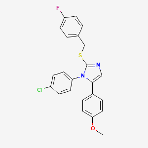 molecular formula C23H18ClFN2OS B2727463 1-(4-chlorophenyl)-2-((4-fluorobenzyl)thio)-5-(4-methoxyphenyl)-1H-imidazole CAS No. 1226448-33-4