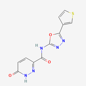 molecular formula C11H7N5O3S B2727474 6-oxo-N-(5-(thiophen-3-yl)-1,3,4-oxadiazol-2-yl)-1,6-dihydropyridazine-3-carboxamide CAS No. 1325695-88-2